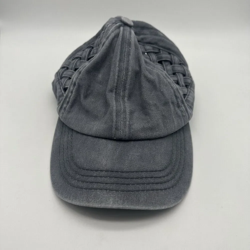 C.C. Womens Criss Cross Ponytail Baseball Cap Basket Weave Gray Messy Bun